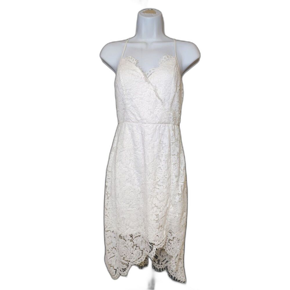 Lulus White Lace Asymmetrical Midi Dress - Size M